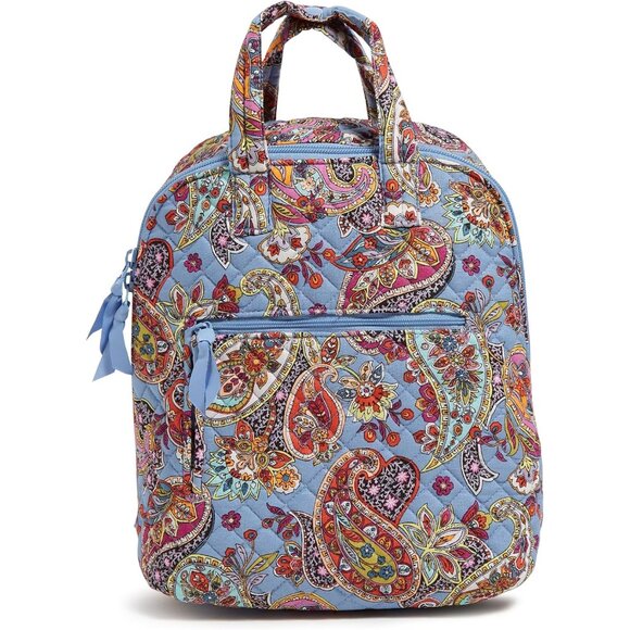 Women's Cotton Mini Totepack Backpack Provence Paisley Compact Zippered Bookbag